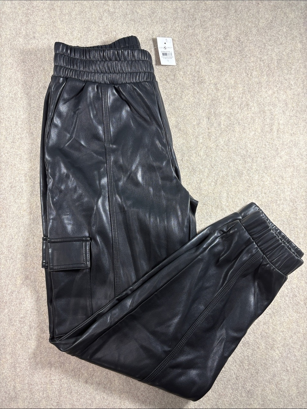 Lou & Grey Women’s Black Faux Leather Cargo Jogger Pants Size Small NWT